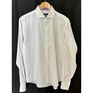 Bugatchi Shaped Fit Button Down Men's Shirt Large White Geometric Shape